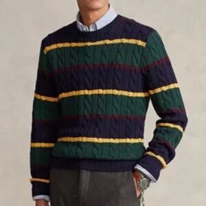 Polo Ralph Lauren Men's Striped Cable Knit Sweater - Green, Navy, Yellow